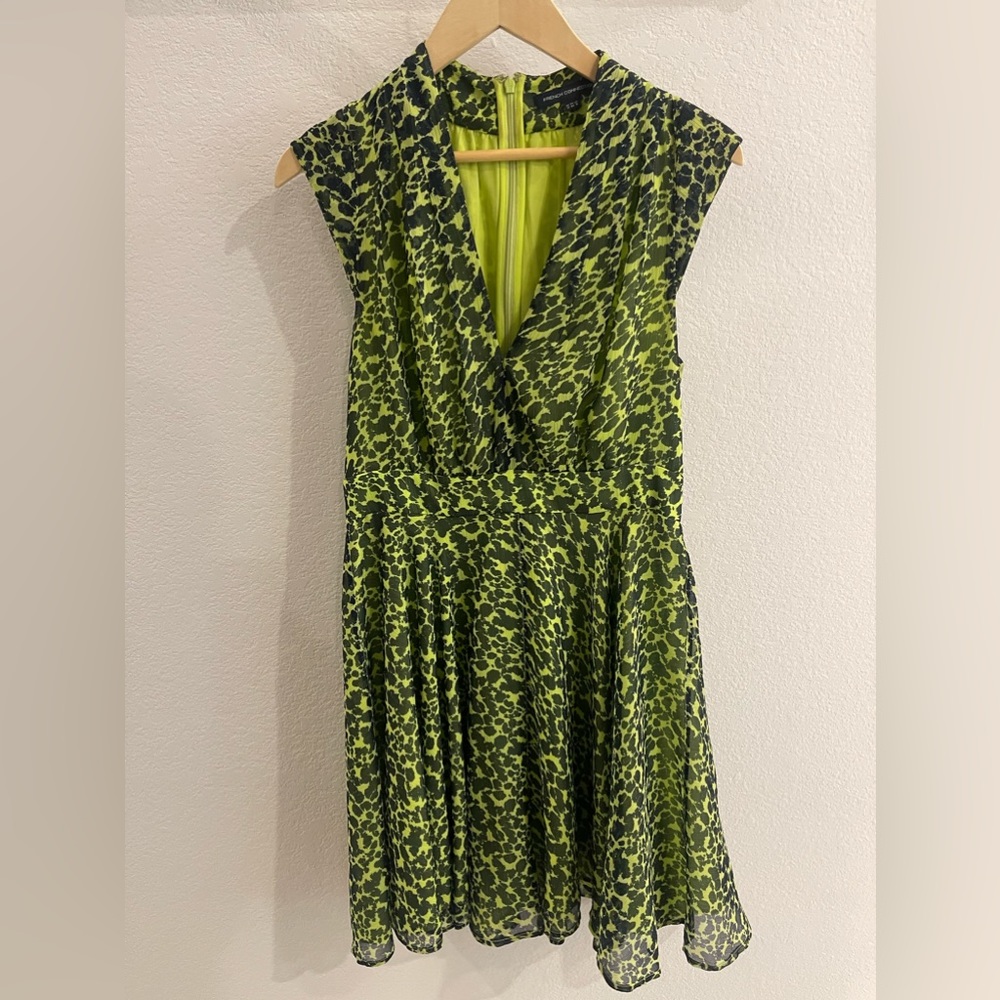 French Connections Green leopard print dress